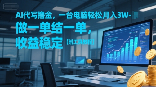AI代写撸金，一台电脑轻松月入1-3W，做一单结一单，收益稳定【附工具教程】