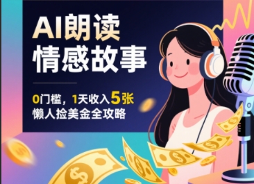 Ai朗读情感故事，0门槛，1天收入5张，每天10分钟，懒人捡美金全攻略