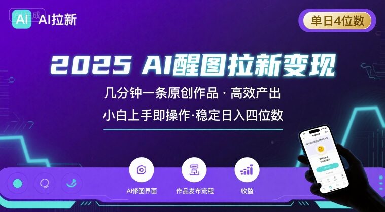 2025最强AI醒图拉新，几分钟一条原创作品，单日收入4位数，小白也能上手操作